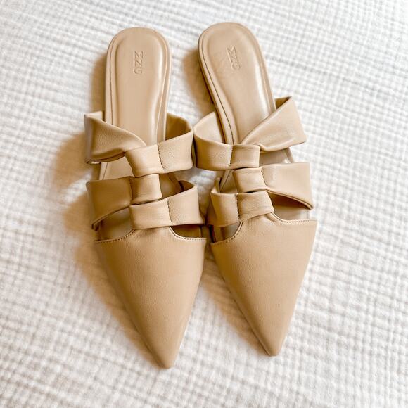 Mango MNG Leather Knotted Pointed Toe Flats Mules NEW 7.5 - Picture 3 of 5